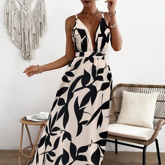 Multicolor Sexy Women's Spaghetti Strap Backless Allover Printed Beach Dress - Picture 6 of 6